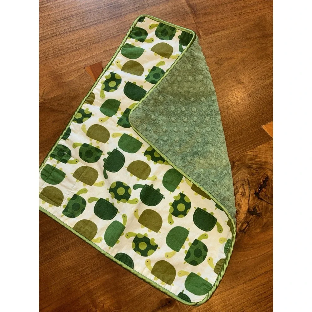 My Blankee Baby Blanket Lovey Green Turtles Minky Back